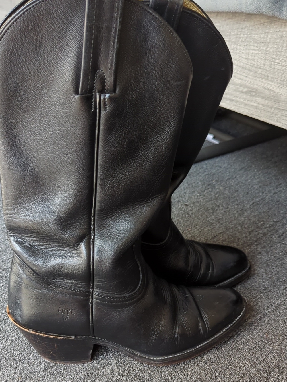 Frye Black Leather Cowboy Boots with Natural Leather Lining - Picture 4 of 11